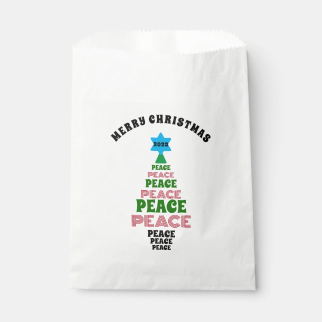 Cute Merry Christmas Green and Red Peace Tree Favour Bag (Front)