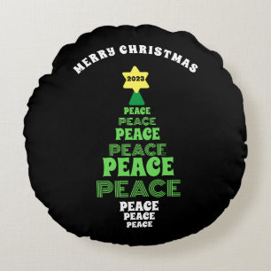 Cute Merry Christmas Green Peace Tree Round Cushion
