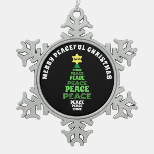 Cute Merry Christmas Green Peace Tree Snowflake Pewter Christmas Ornament