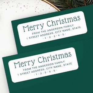 Cute Merry Christmas green white return address Label