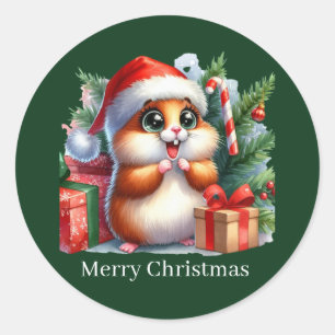 Cute Merry Christmas hamster customisable Classic Round Sticker