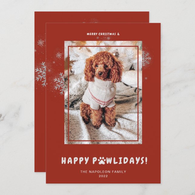 Cute Merry Christmas Happy PAWlidays Pet Photo  Ho Holiday Card (Front/Back)