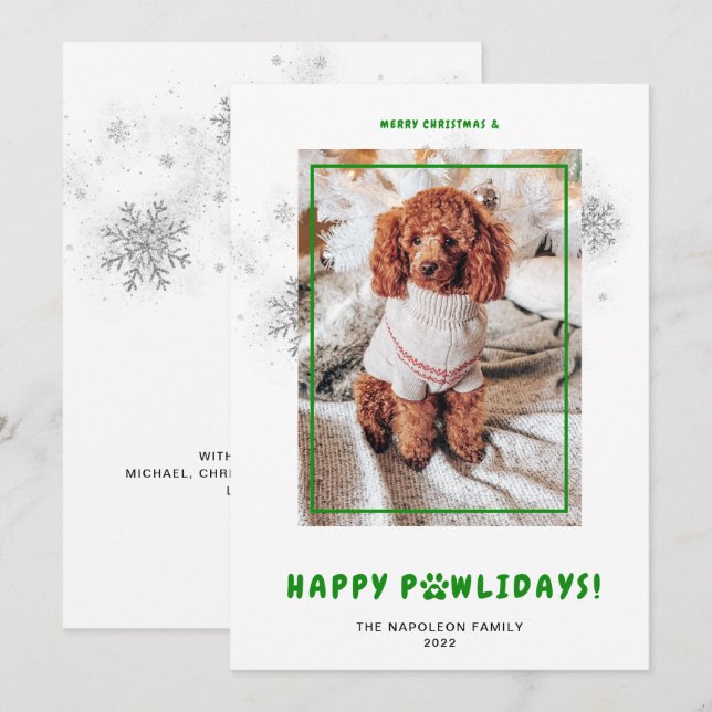 Cute Merry Christmas Happy PAWlidays Pet Photo Hol Holiday Card (Front/Back)