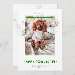 Cute Merry Christmas Happy PAWlidays Pet Photo Hol Holiday Card