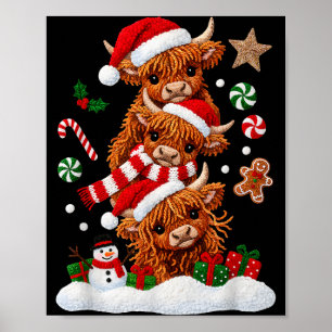 Cute Merry Christmas Highland Cow Christmas Santa  Poster