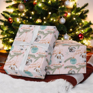Cute merry Christmas illustration name 2 photos Wrapping Paper
