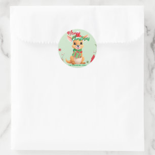 Cute merry Christmas  Kangaroo Santa Scarf holiday Classic Round Sticker