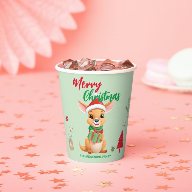 Cute merry Christmas Kangaroo Santa Scarf holiday  Paper Cups (Insitu)