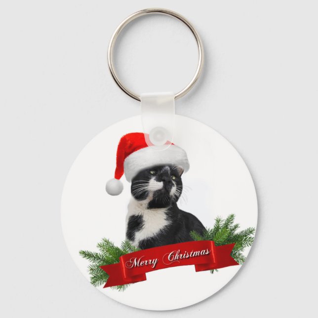 Cute merry christmas kitty Keychain (Front)