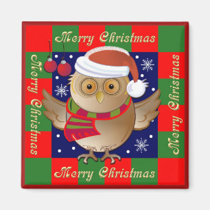 Cute Merry Christmas Magnet with Santa Owl