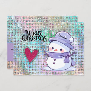Cute Merry Christmas Pastel Snowman Glitter Heart  Postcard