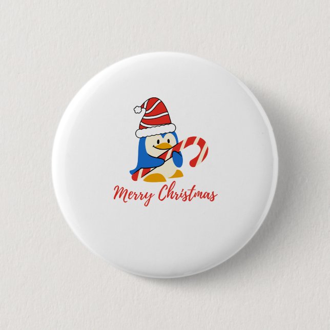 Cute Merry Christmas Penguin Candy Cane 6 Cm Round Badge (Front)