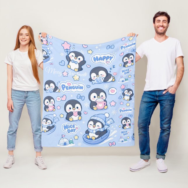 Cute Merry Christmas Penguin Pattern Fleece Blanke Blanket (In Situ)