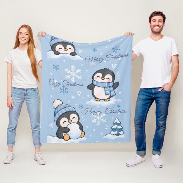 Cute Merry Christmas Penguin Pattern Fleece Blanke Blanket (In Situ)