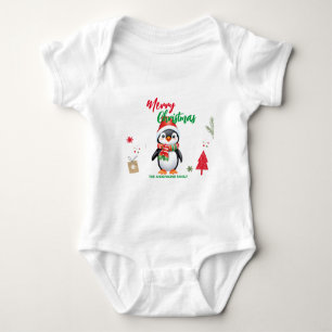 Cute merry Christmas penguin Santa Scarf holiday  Baby Bodysuit