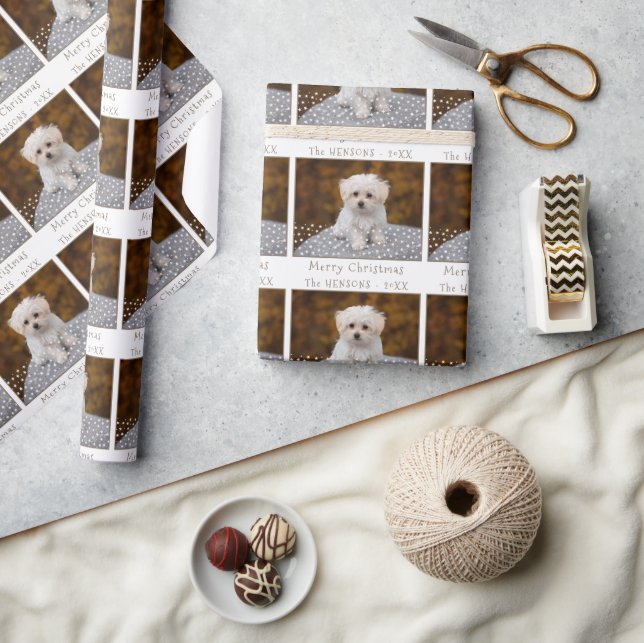 Cute Merry Christmas Pet Dog Photo  Wrapping Paper (Crafts)
