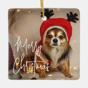 Cute Merry Christmas Pet Photo Ceramic Ornament