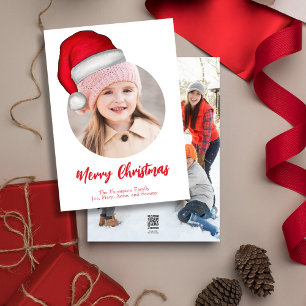 Cute Merry Christmas Photo Santa Hat Holiday Card
