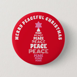 Cute Merry Christmas Pink and Red Peace Tree 6 Cm Round Badge
