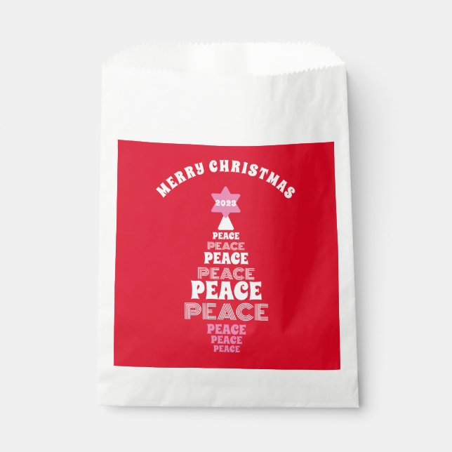 Cute Merry Christmas Pink and Red Peace Tree Favour Bag (Front)