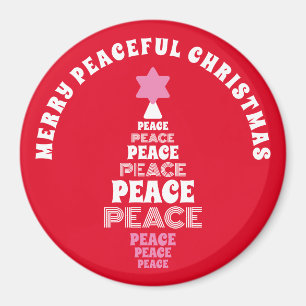 Cute Merry Christmas Pink and Red Peace Tree Magnet