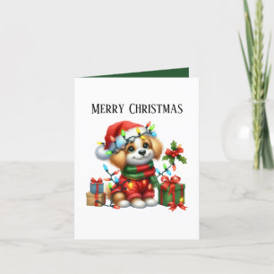 Cute Merry Christmas puppy customisable  Holiday Card