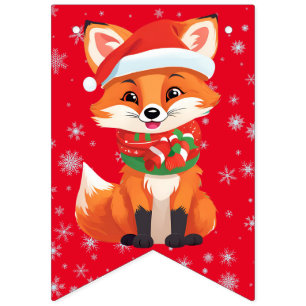 Cute merry Christmas Red Fox Santa Scarf holiday  Bunting