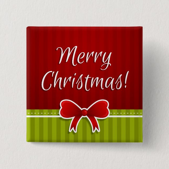 Cute Merry Christmas Red Green Design 15 Cm Square Badge (Front)