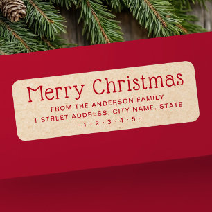 Cute Merry Christmas red Kraft look return address Return Address Label