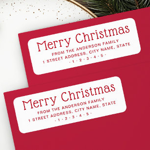 Cute Merry Christmas red white return address Label