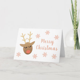 Cute Merry Christmas Reindeer Pink Gold Card