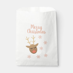 Cute Merry Christmas Reindeer Pink Gold Favour Bag