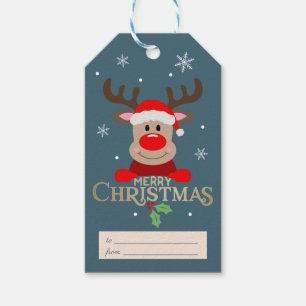 Cute Merry Christmas Rudolph Reindeer Gift Tags