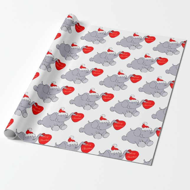 Cute 'Merry Christmas' Santa Elephant Wrapping Paper (Unrolled)