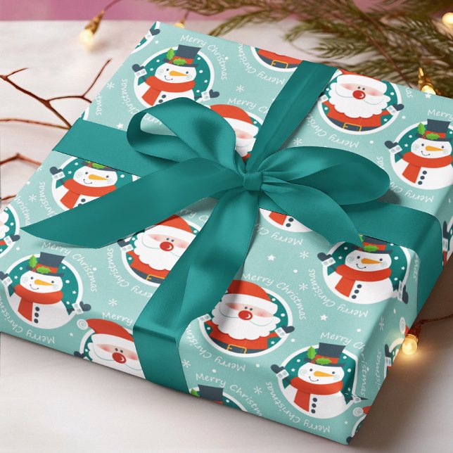 Cute Merry Christmas Santa Snowman Winter Holidays Wrapping Paper (Creator Uploaded)