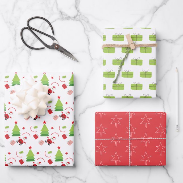 Cute Merry Christmas Santa Wrapping Paper Sheet (Front)