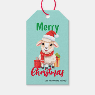 Cute merry Christmas sheep Ram Santa Scarf holiday Gift Tags