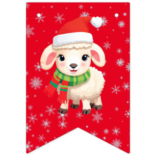 Cute merry Christmas sheep Ram Santa Scarf party Bunting