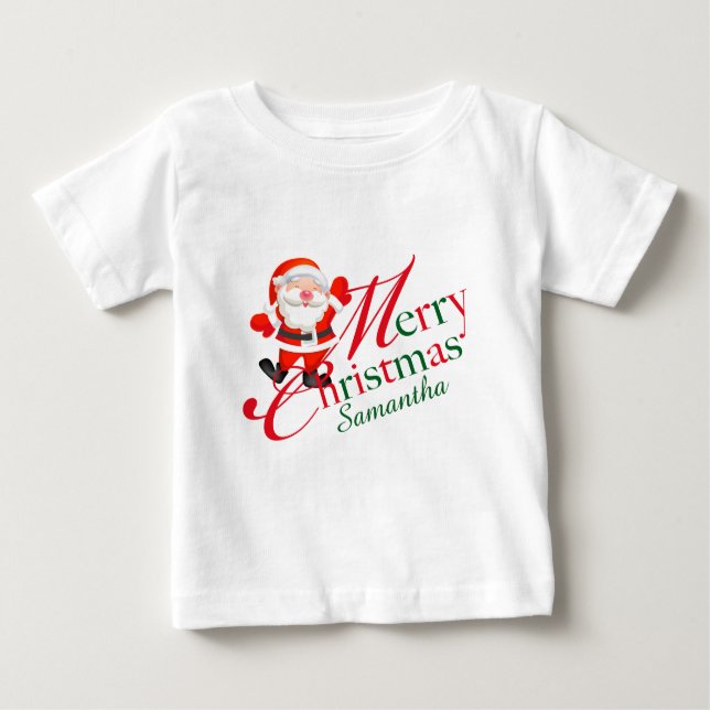 Cute Merry Christmas Signature Name Santa Baby T-Shirt (Front)