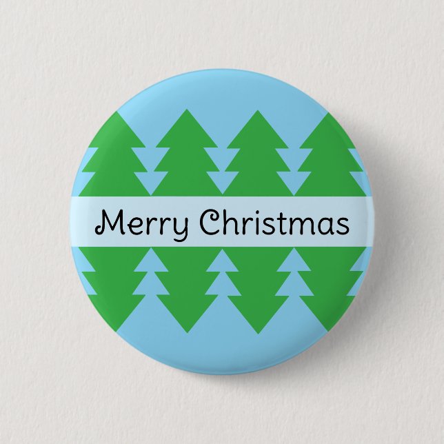 Cute Merry Christmas Simple Tree Design Blue 6 Cm Round Badge (Front)