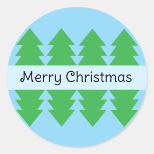 Cute Merry Christmas Simple Tree Design Blue Classic Round Sticker