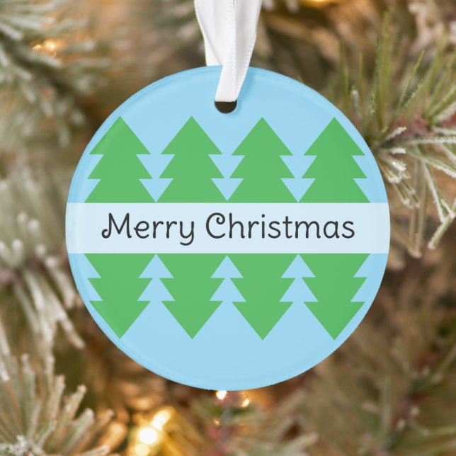 Cute Merry Christmas Simple Tree Design Blue Ornament (Tree)