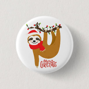Cute Merry Christmas Sloth 3 Cm Round Badge