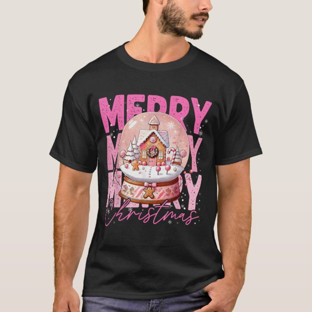 Cute Merry Christmas Snow Globe Nk Gingerbread Hou T-Shirt (Front)