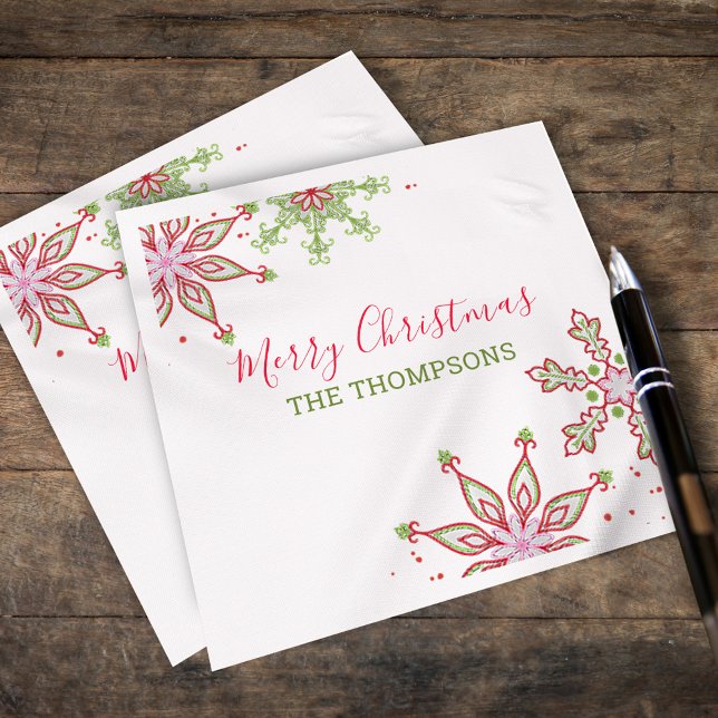 Cute Merry Christmas Snowflake Custom  Napkin (Merry Christmas whimsical colorful snowflakes paper napkins. )