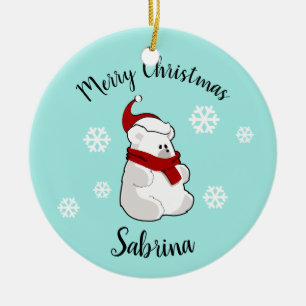 Cute Merry Christmas snowflake polar bear custom Ceramic Ornament