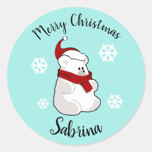 Cute Merry Christmas snowflake polar bear custom Classic Round Sticker