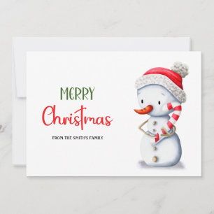 Cute Merry Christmas Snowman Candy Cane Holiday Card