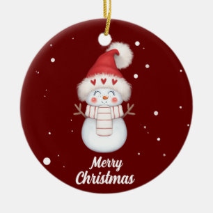 Cute Merry Christmas Snowman ceramic ornament