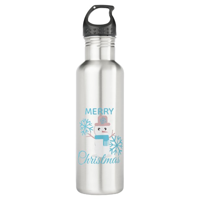 Cute Merry Christmas Snowman Snowflakes Character 710 Ml Water Bottle (Front)